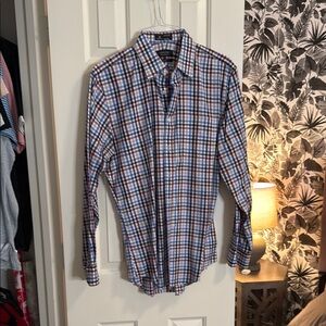 Men's Blue and Red Plaid Shirt